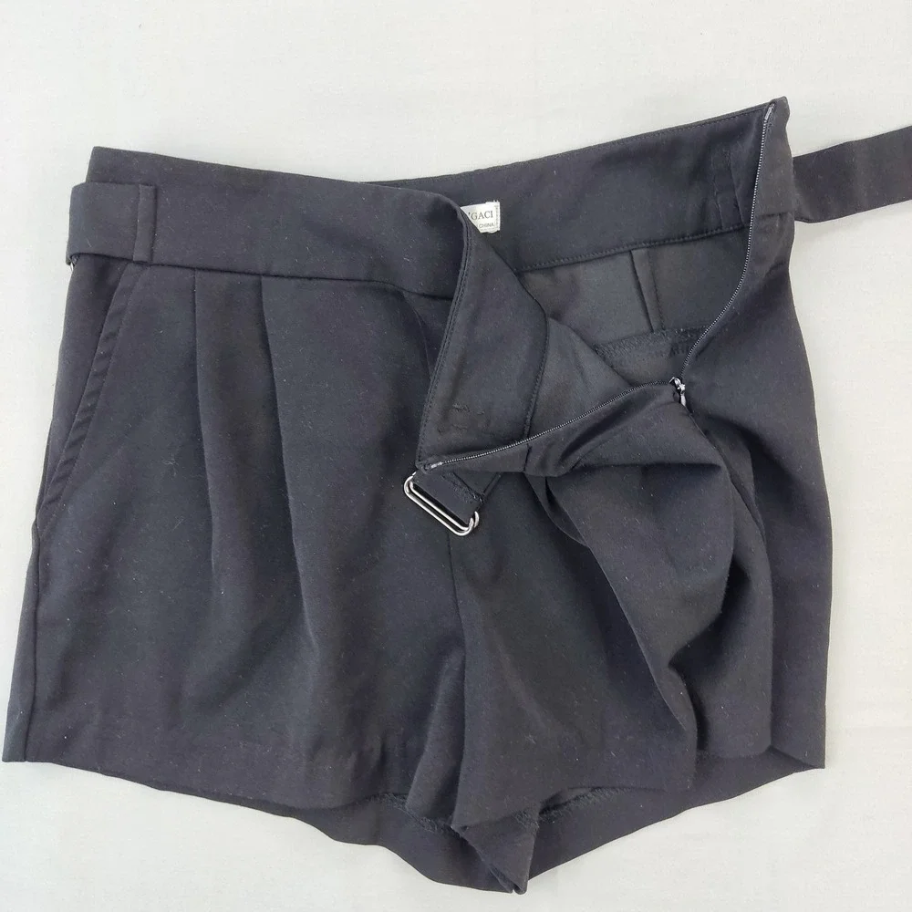 A'Gaci Shorts Womens Small Black Dress Shorts‎ High Waist Pleated Side Buckle